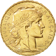 Moneta, Francja, Marianne, 20 Francs, 1913, MS(60-62), Złoto, KM:857