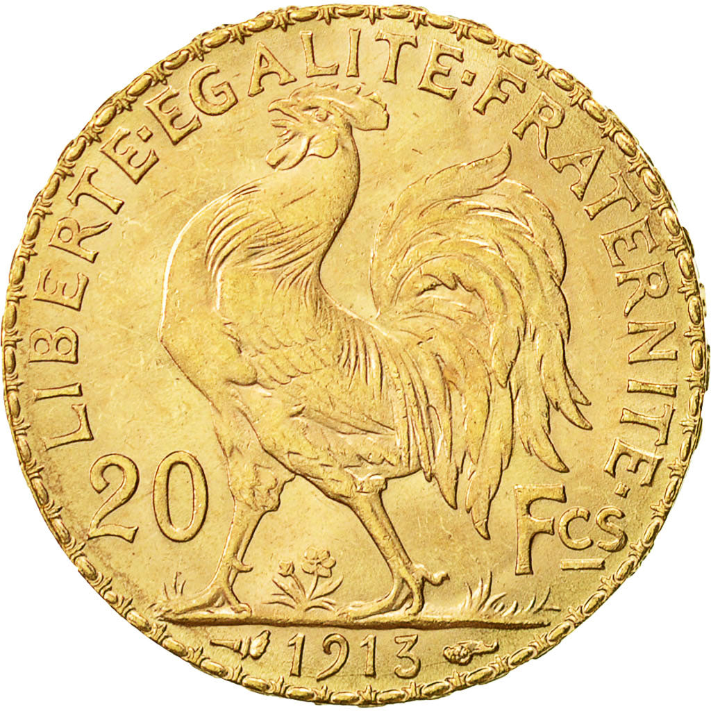 Moneta, Francja, Marianne, 20 Francs, 1913, MS(60-62), Złoto, KM:857