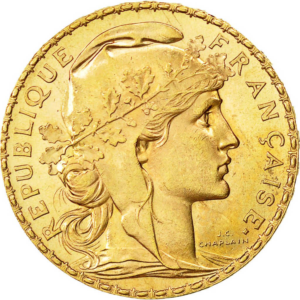 Munten, Frankrijk, Marianne, 20 Francs, 1909, PR+, Goud, KM:857, Gadoury:1064a