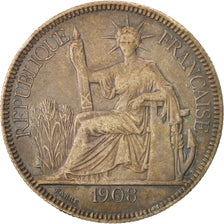 FRENCH INDO-CHINA, Piastre, 1908, Paris, KM #5a.1, EF(40-45), Silver, Lecompte..