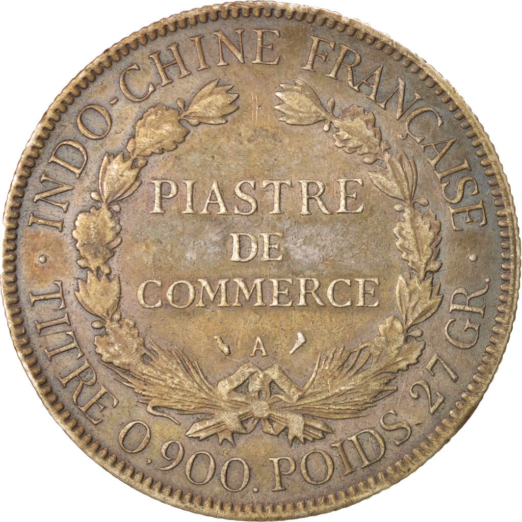 FRENCH INDO-CHINA, Piastre, 1908, Paris, KM #5a.1, EF(40-45), Silver, Lecompte..