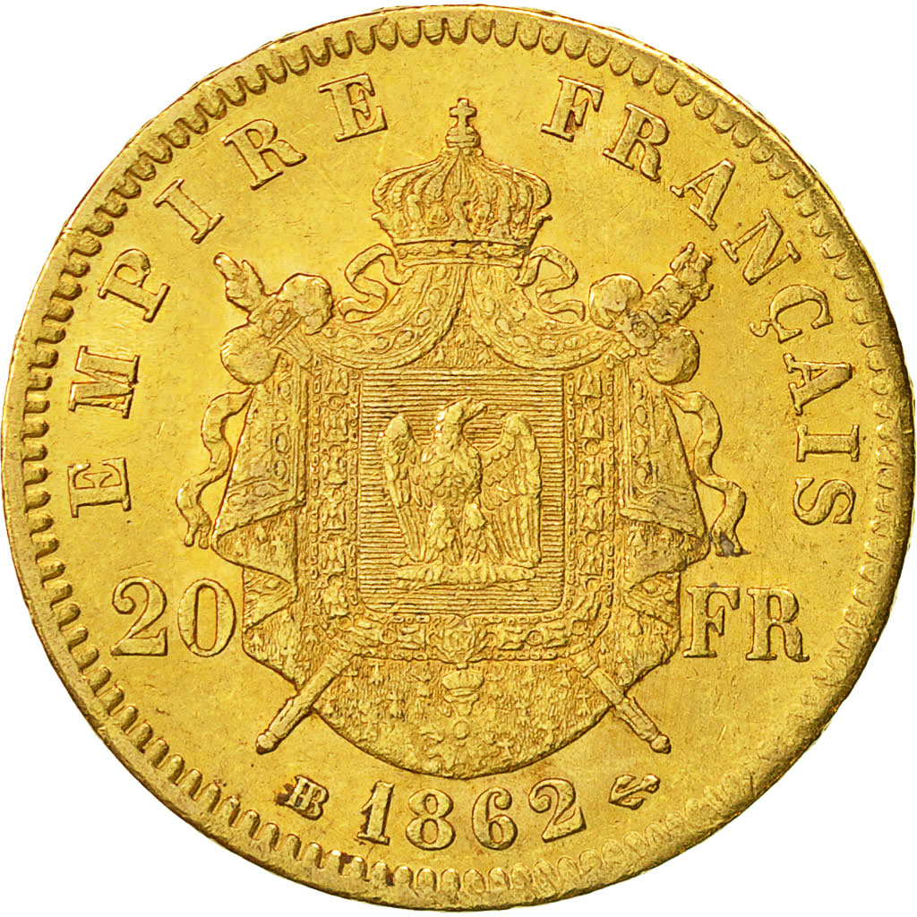 Münze, Frankreich, Napoleon III, 20 Francs, 1862, Strasbourg, SS, Gold, KM 801.2