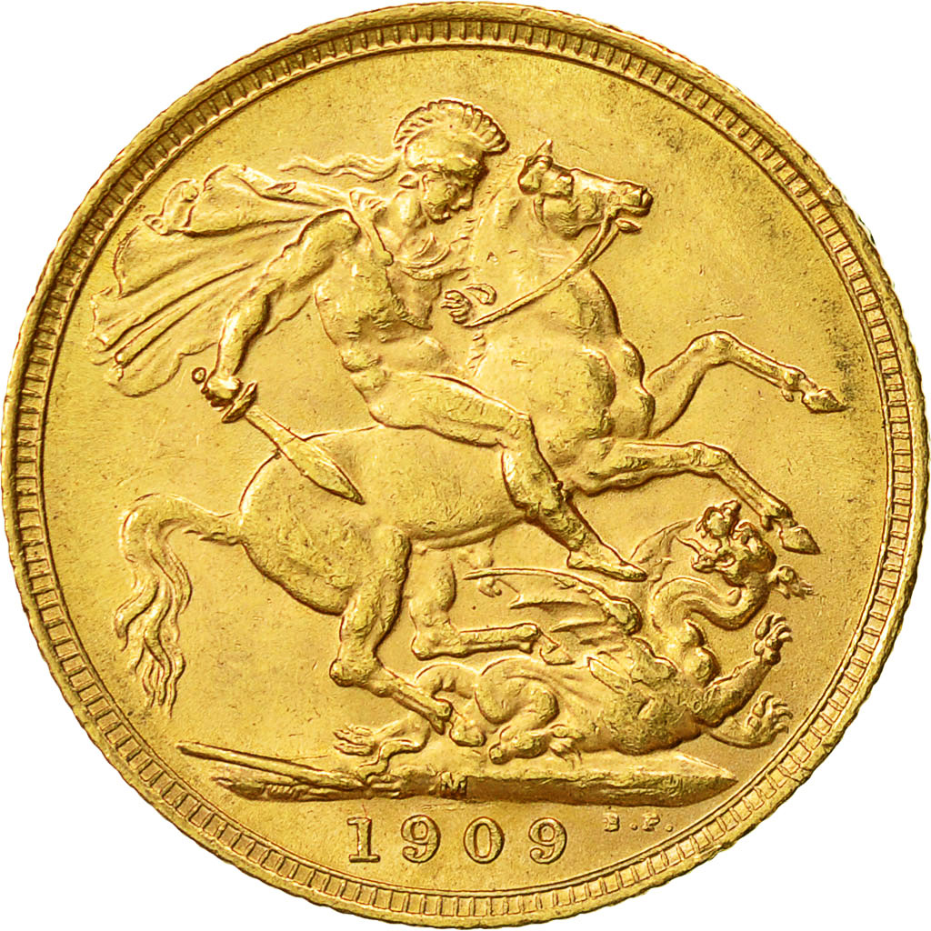 Coin, Australia, Edward VII, Sovereign, 1909, Melbourne, AU(55-58), Gold, KM:15