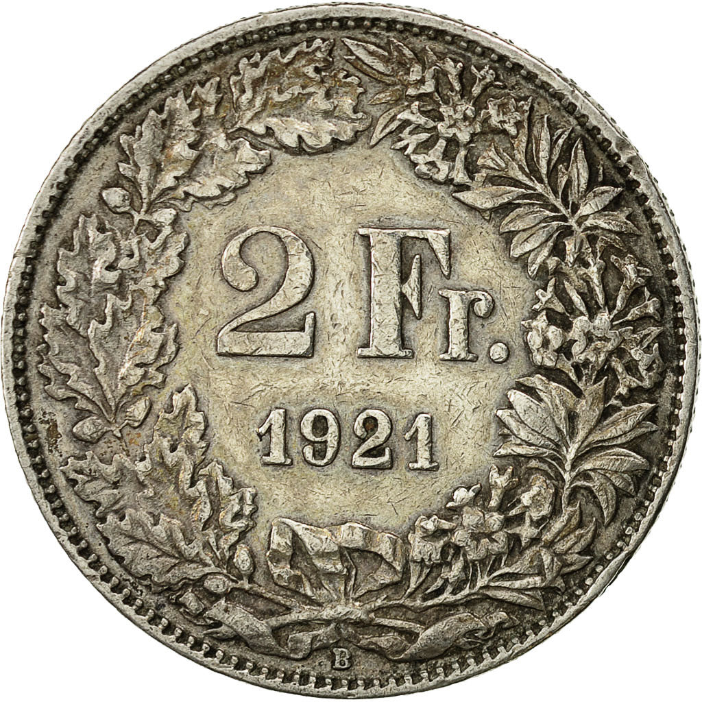 Coin, Switzerland, 2 Francs, 1921, Bern, EF(40-45), Silver, KM:21
