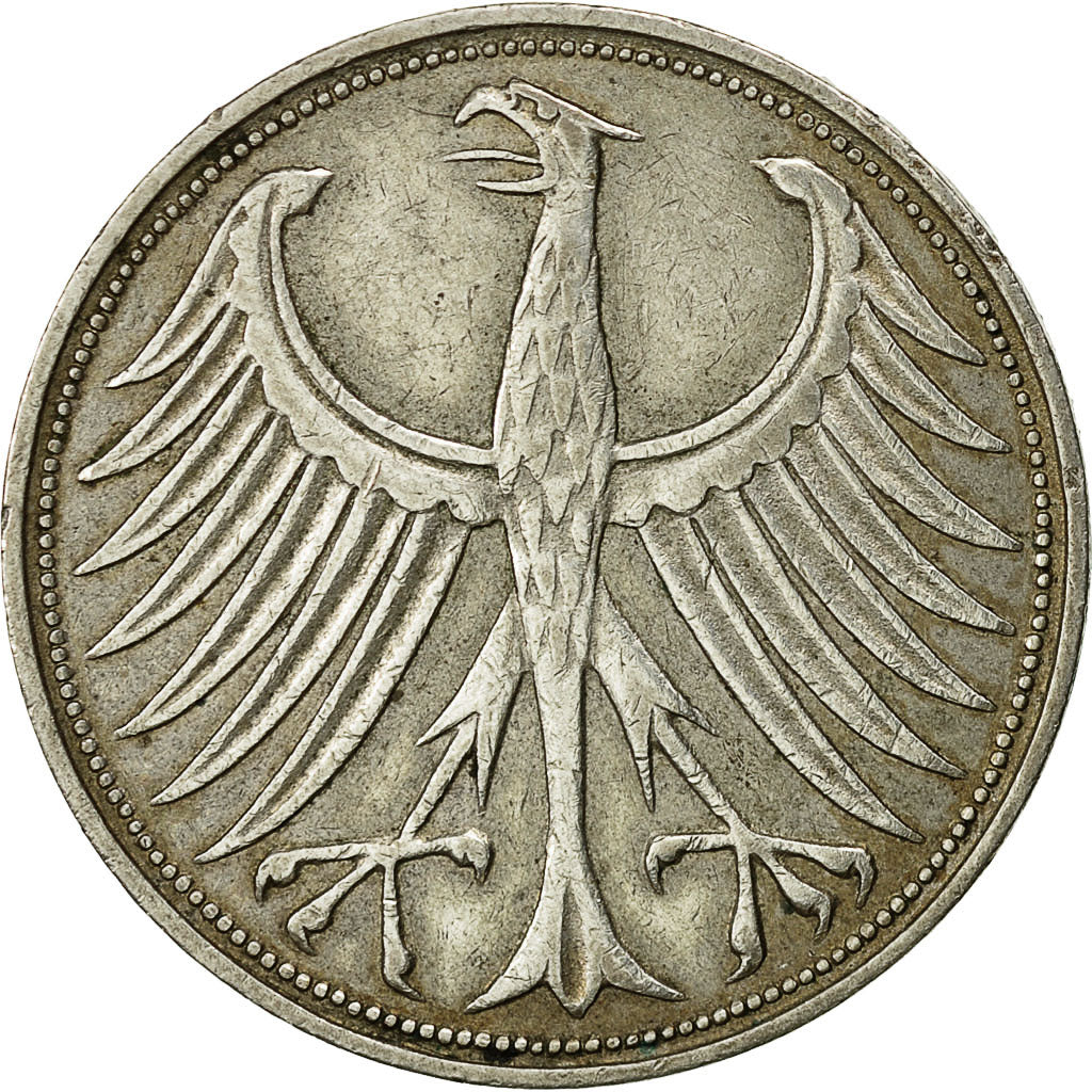 Coin, GERMANY - FEDERAL REPUBLIC, 5 Mark, 1951, Hambourg, EF(40-45), Silver