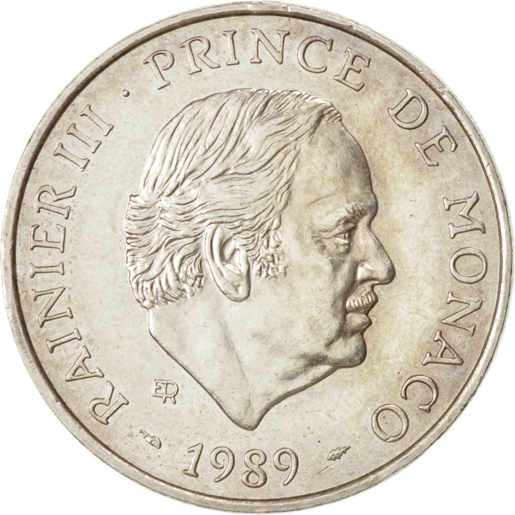 MONACO, 100 Francs, 1989, KM #164, AU(55-58), Silver, Gadoury #164, 15.03