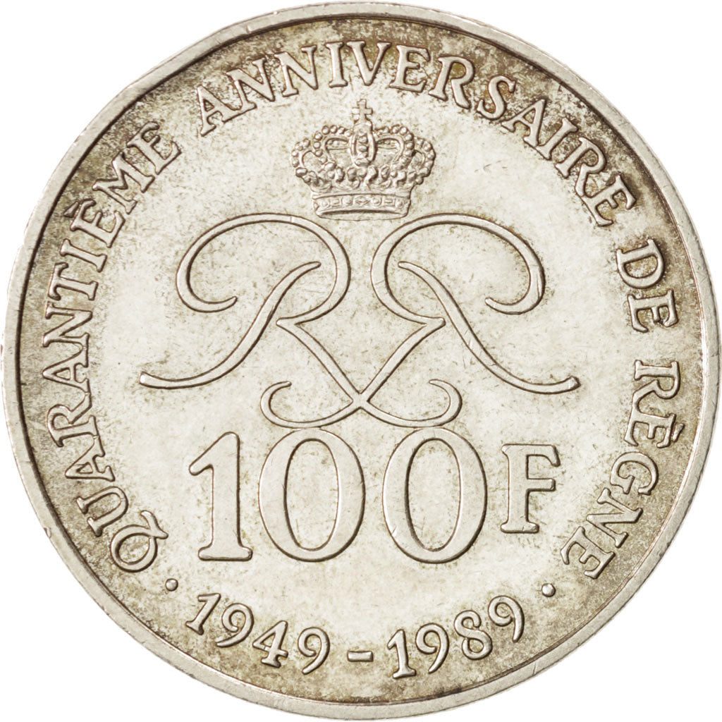 MONACO, 100 Francs, 1989, KM #164, AU(55-58), Silver, Gadoury #164, 15.03