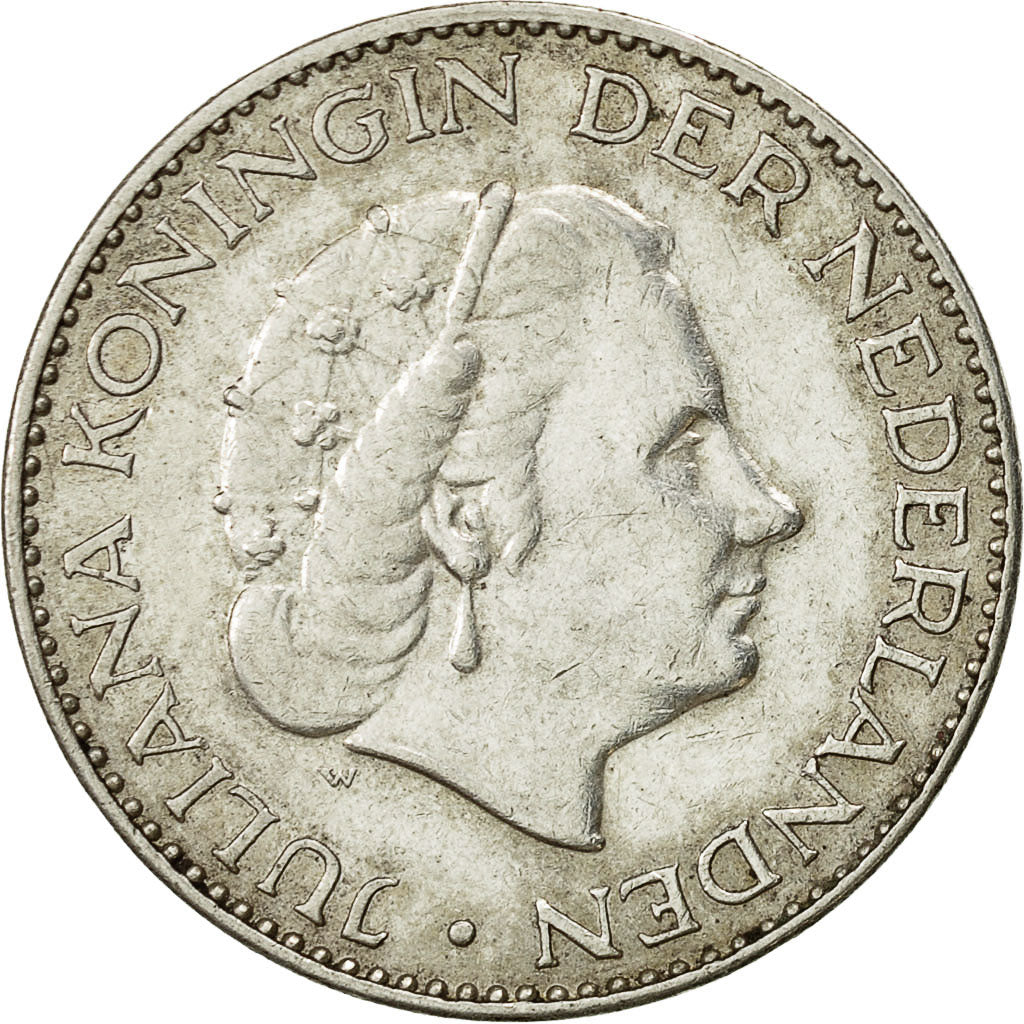 Coin, Netherlands, Juliana, Gulden, 1957, AU(50-53), Silver, KM:184