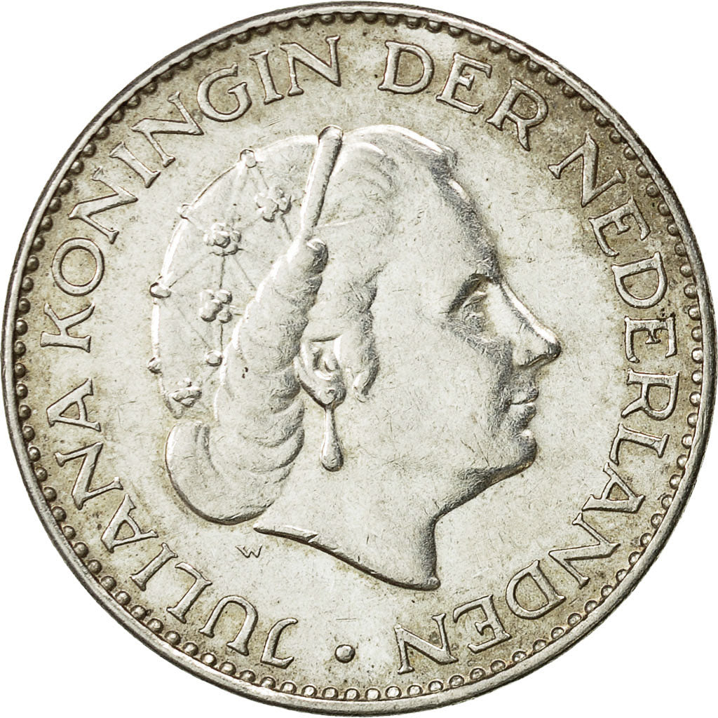Coin, Netherlands, Juliana, Gulden, 1958, AU(50-53), Silver, KM:184