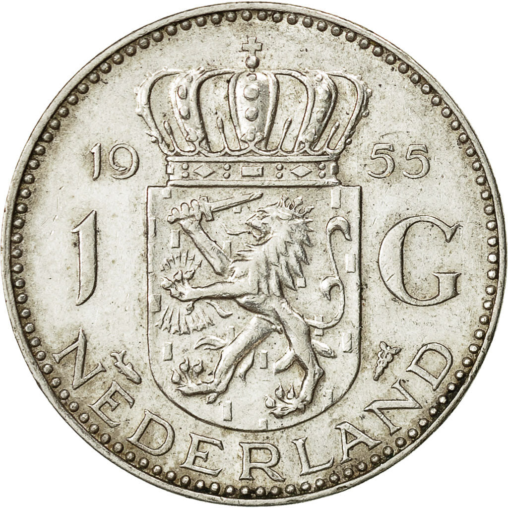 Coin, Netherlands, Juliana, Gulden, 1955, AU(50-53), Silver, KM:184