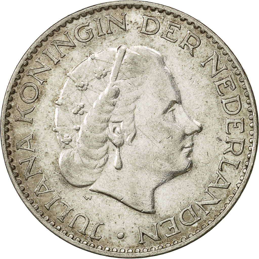 Coin, Netherlands, Juliana, Gulden, 1955, AU(50-53), Silver, KM:184