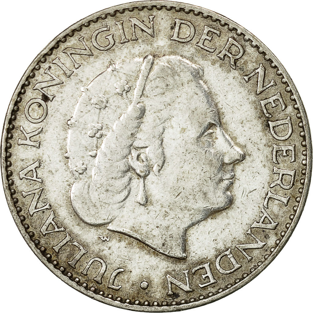 Coin, Netherlands, Juliana, Gulden, 1955, AU(50-53), Silver, KM:184