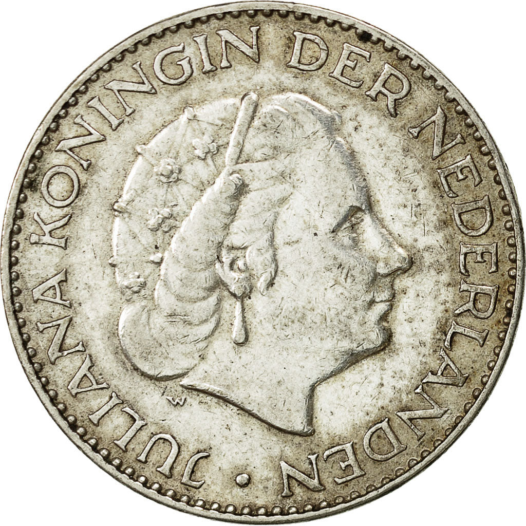 Coin, Netherlands, Juliana, Gulden, 1955, AU(50-53), Silver, KM:184