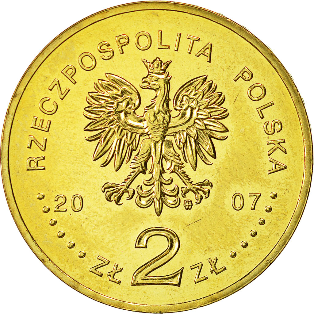 Coin, Poland, 2 Zlote, 2007, Warsaw, MS(60-62), Brass, KM:611