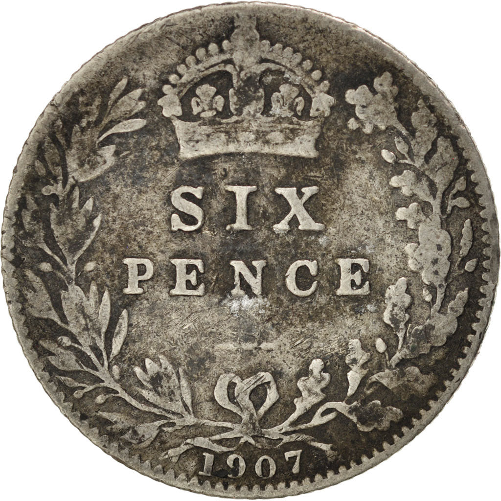 GREAT BRITAIN, 6 Pence, 1907, KM #799, VF(20-25), Silver, 19.5, 2.76
