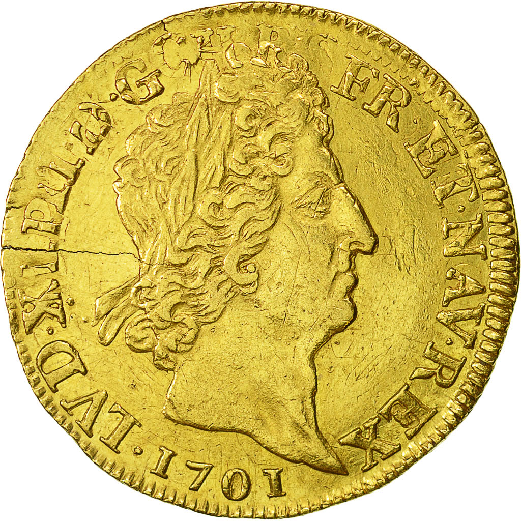 Moneda, Francia, Louis XIV, Double louis d'or aux 8 L et aux insignes, Double