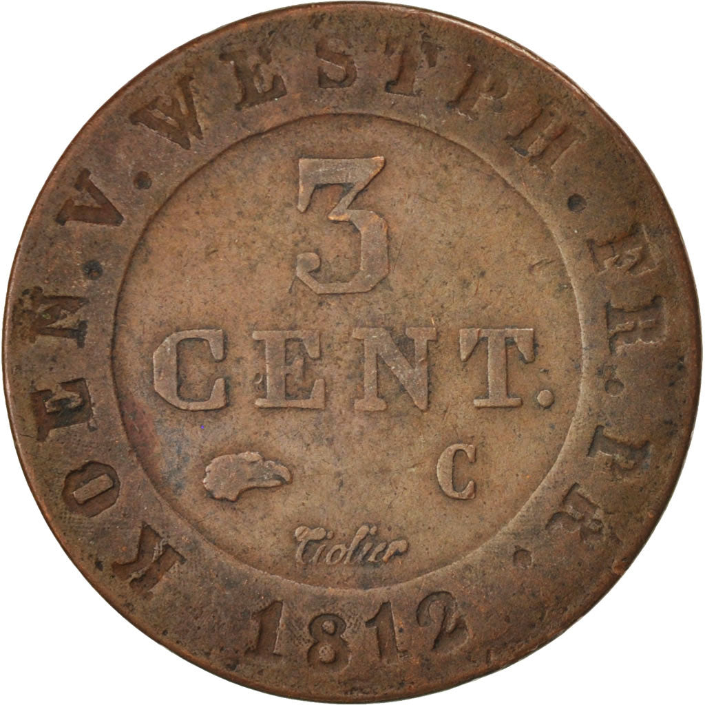 GERMAN STATES, 3 Centimes, 1812, Cassel, KM #92, EF(40-45), Copper, 4.31
