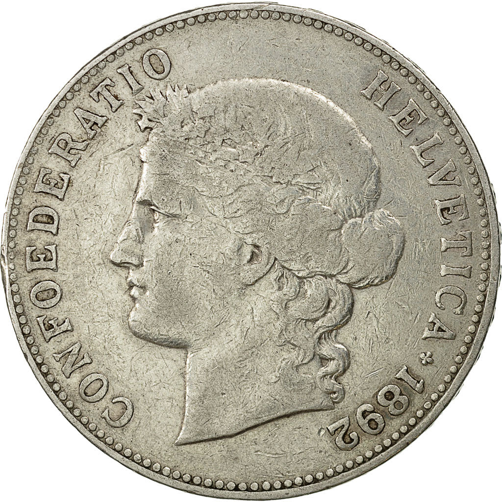 Moneta, Svizzera, 5 Francs, 1892, Bern, MB+, Argento, KM:34