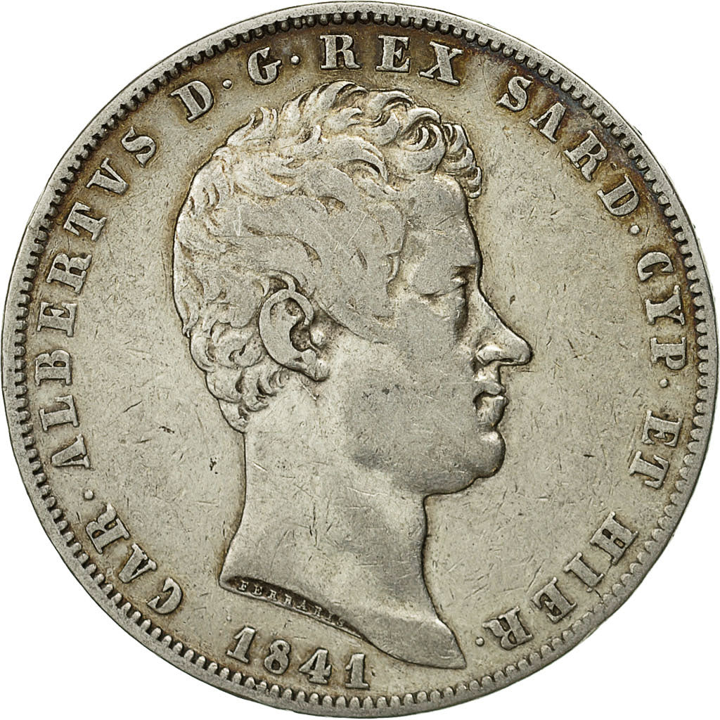 Coin,ITALIAN STATES,SARDINIA,Carlo Alberto,5 Lire,1841,Genoa,VF(30-35),KM130.2