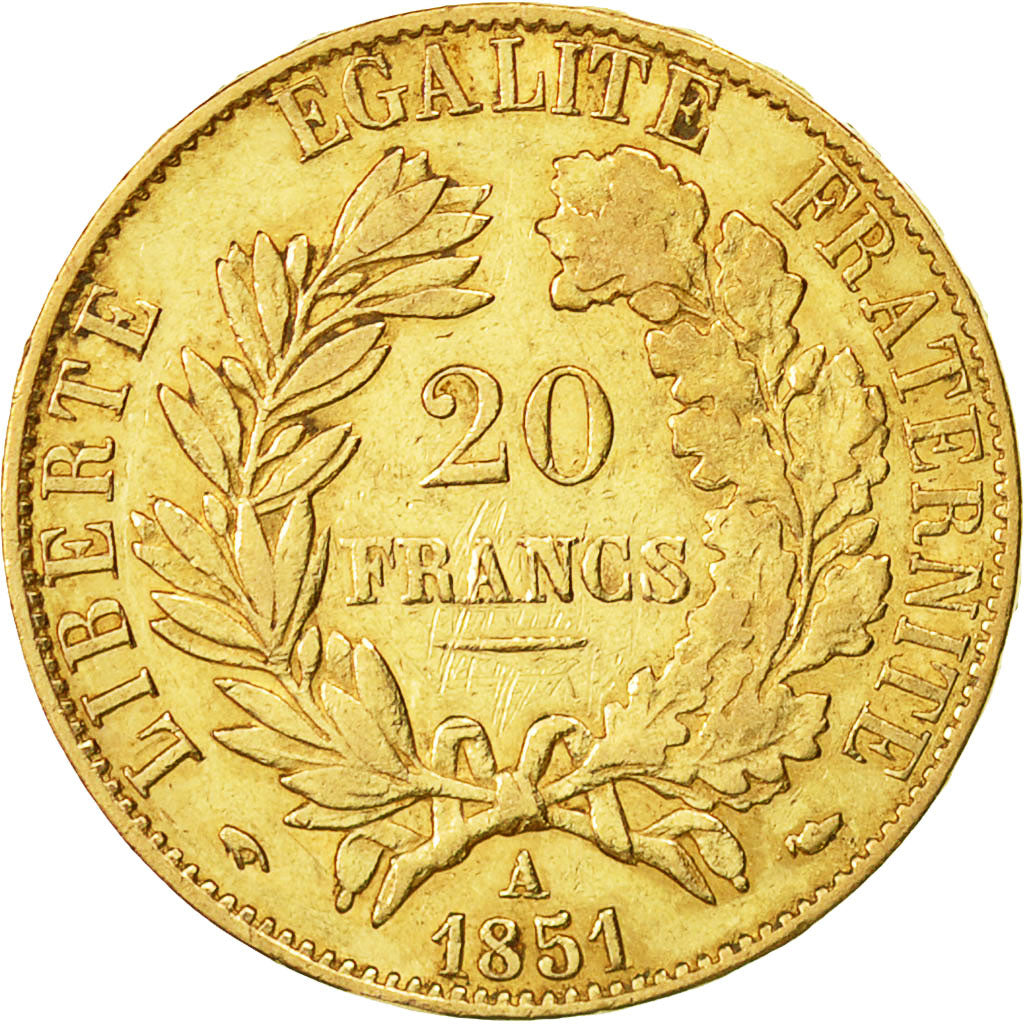 Coin, France, Cérès, 20 Francs, 1851, Paris, AU(50-53), Gold, KM:762