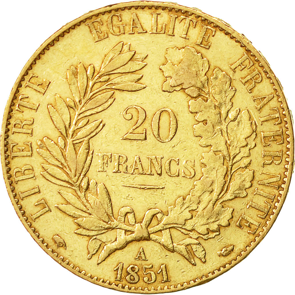 Moneda, Francia, Cérès, 20 Francs, 1851, Paris, MBC+, Oro, KM:762