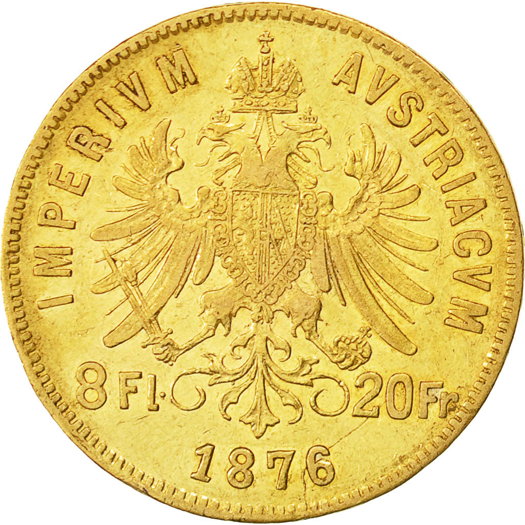 Coin, Austria, Franz Joseph I, 8 Florins-20 Francs, 1876, AU(50-53), Gold