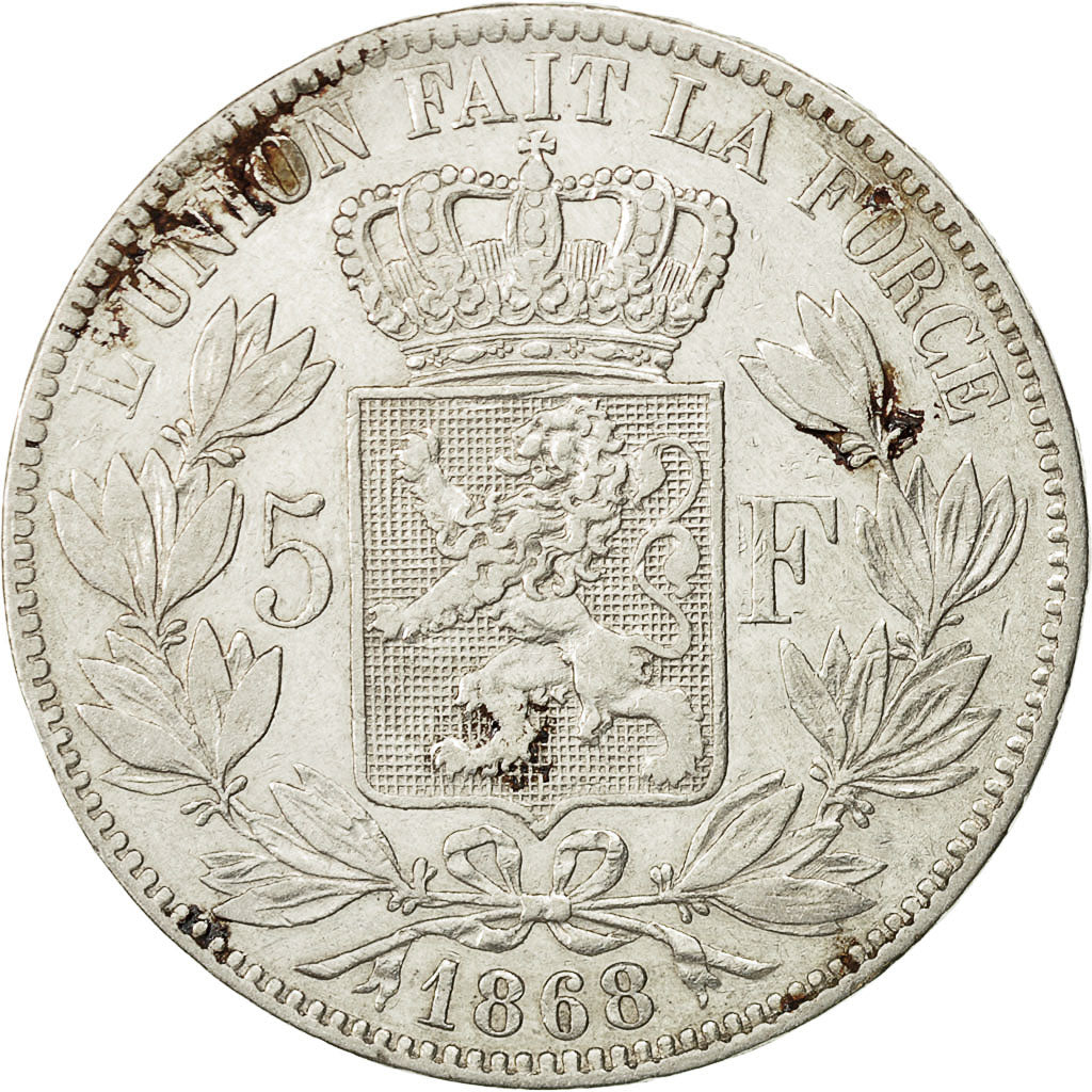 Coin, Belgium, Leopold II, 5 Francs, 5 Frank, 1868, EF(40-45), Silver, KM:24