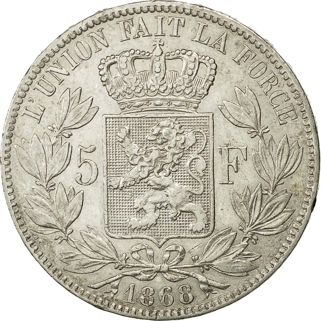 Coin, Belgium, Leopold II, 5 Francs, 5 Frank, 1868, EF(40-45), Silver, KM:24