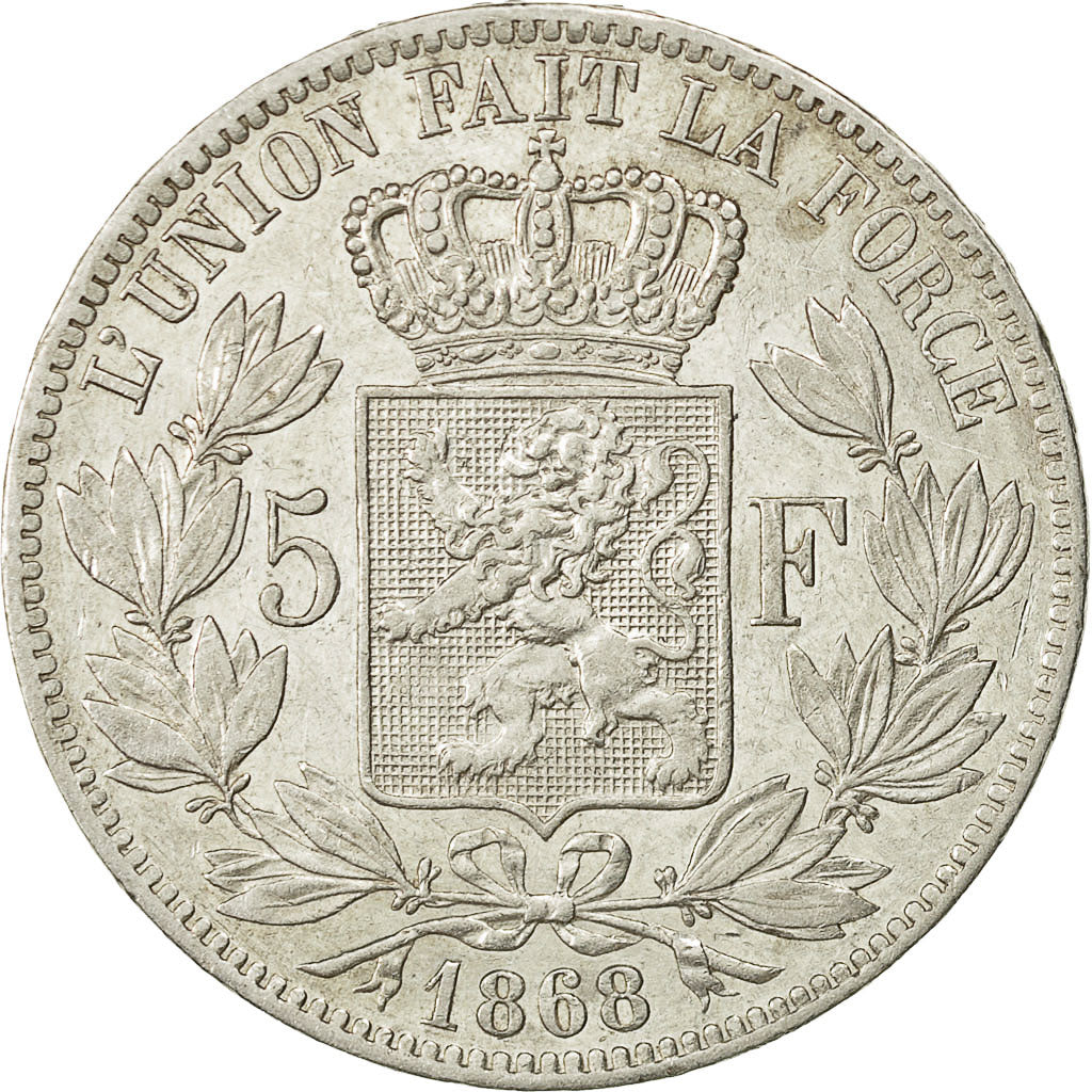 Coin, Belgium, Leopold II, 5 Francs, 5 Frank, 1868, EF(40-45), Silver, KM:24