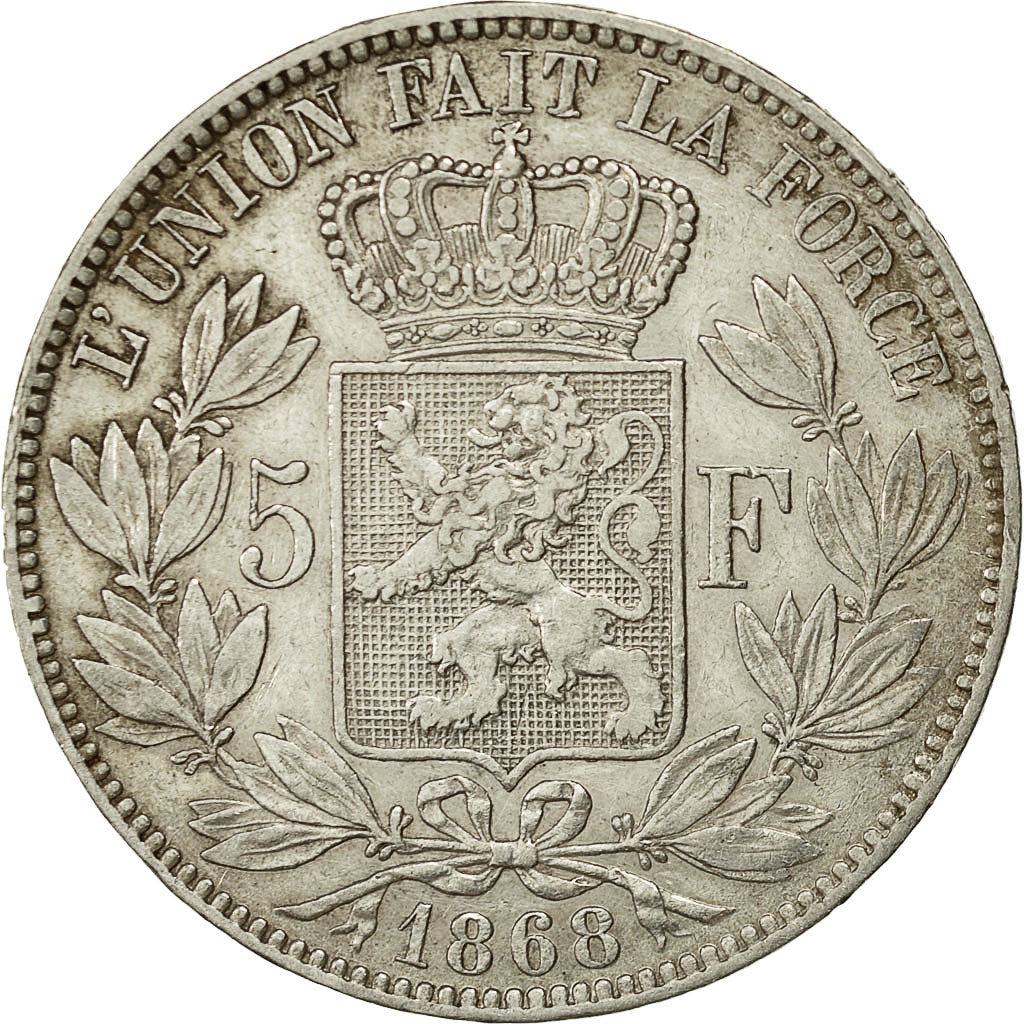 Coin, Belgium, Leopold II, 5 Francs, 5 Frank, 1868, EF(40-45), Silver, KM:24