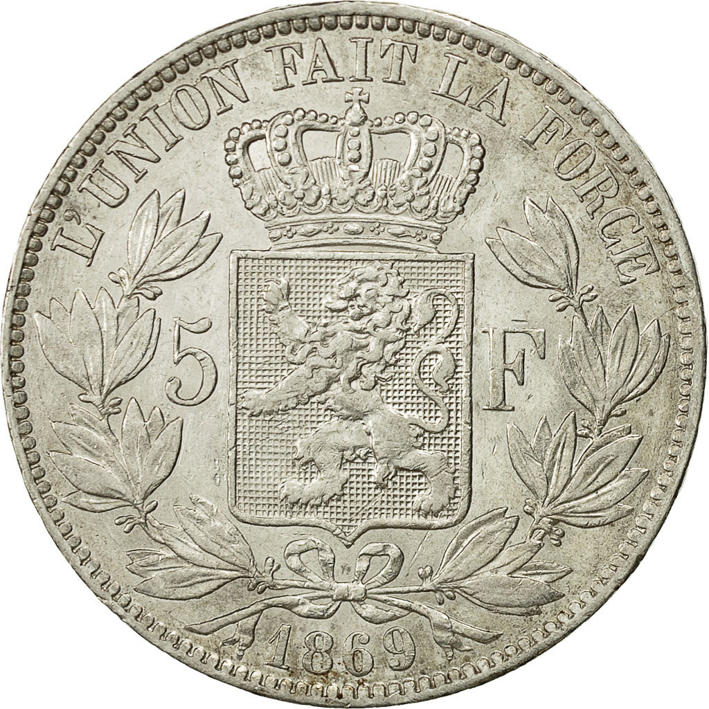 Coin, Belgium, Leopold II, 5 Francs, 5 Frank, 1869, EF(40-45), Silver, KM:24
