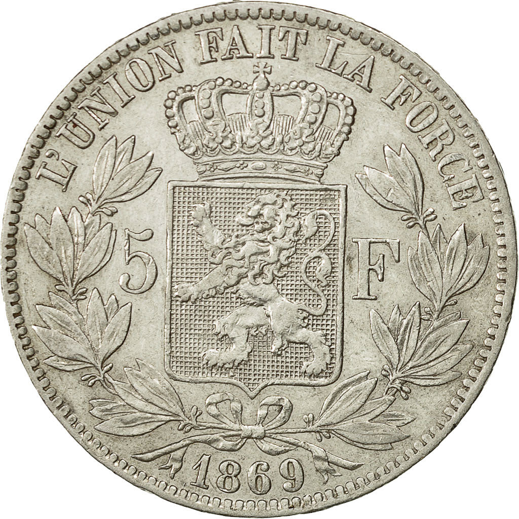 Coin, Belgium, Leopold II, 5 Francs, 5 Frank, 1869, EF(40-45), Silver, KM:24