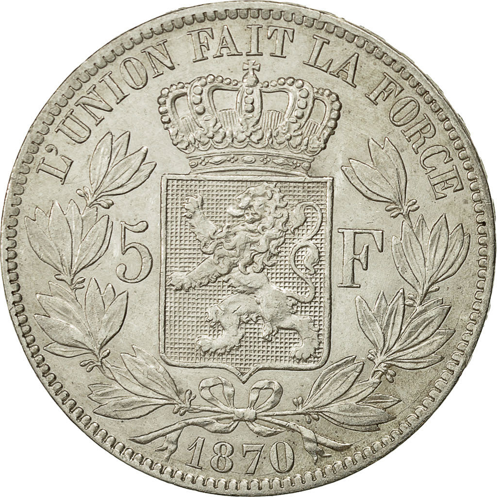 Coin, Belgium, Leopold II, 5 Francs, 5 Frank, 1870, AU(50-53), Silver, KM:24