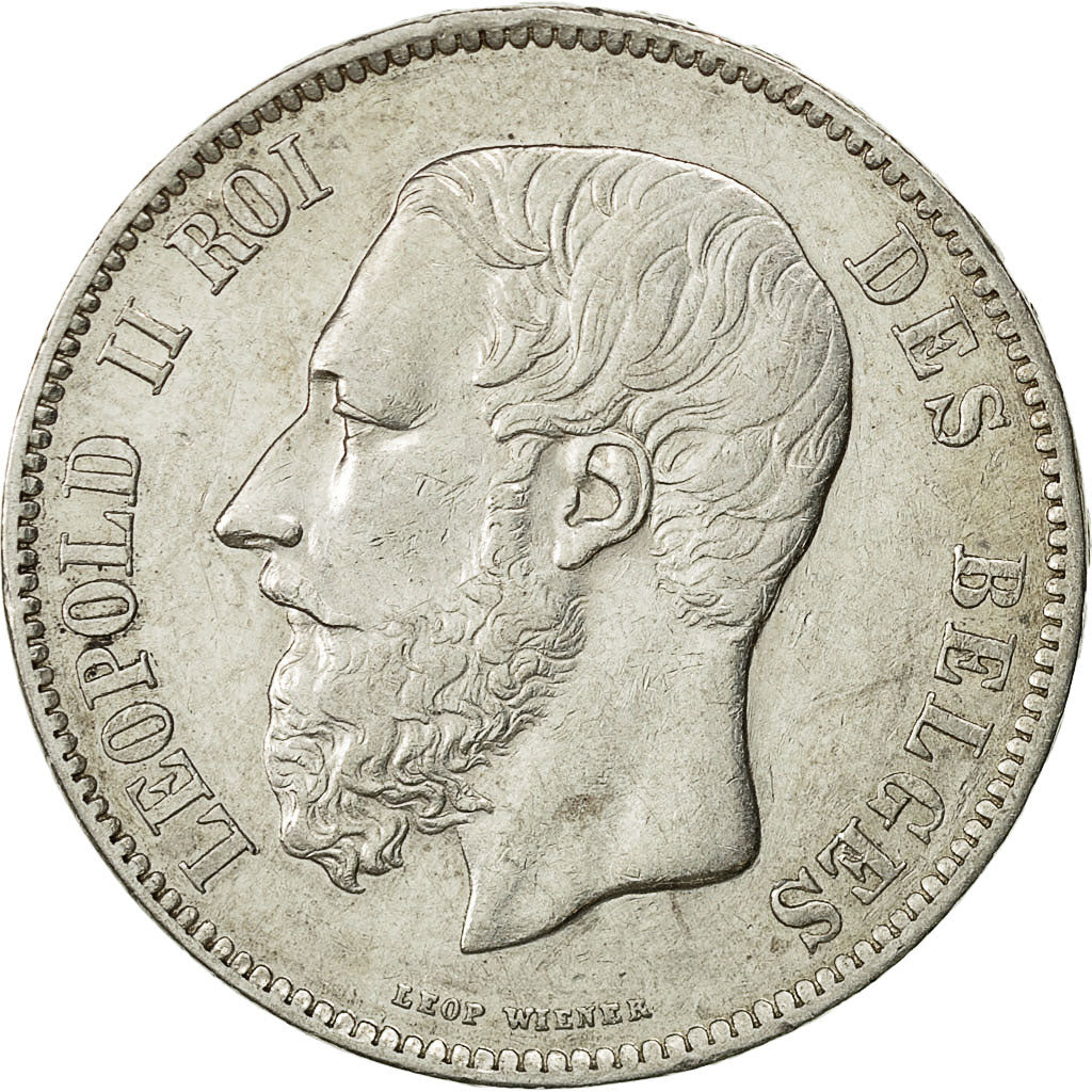 Coin, Belgium, Leopold II, 5 Francs, 5 Frank, 1871, AU(50-53), Silver, KM:24