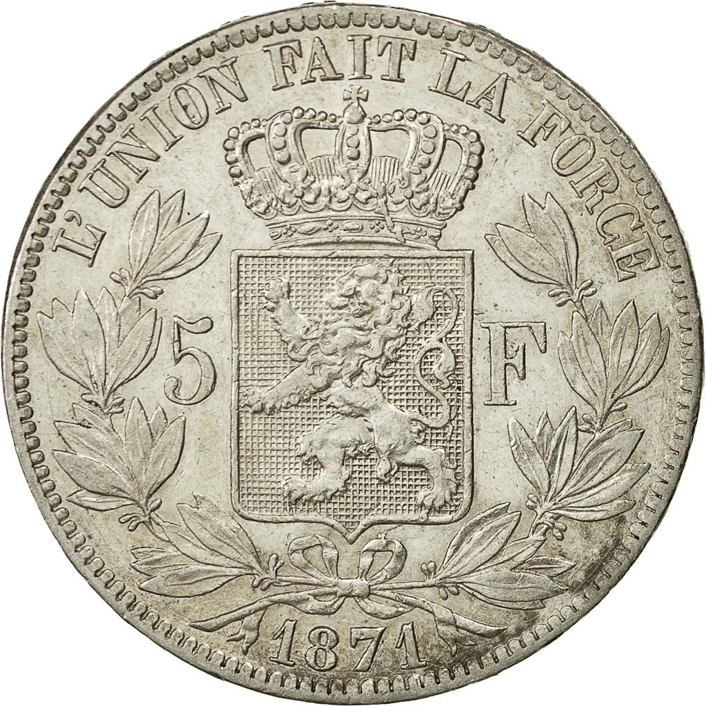 Coin, Belgium, Leopold II, 5 Francs, 5 Frank, 1871, AU(50-53), Silver, KM:24