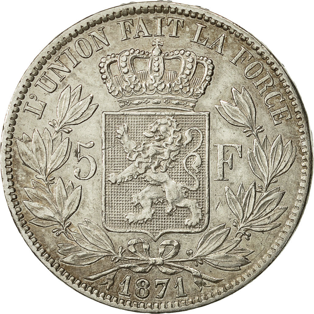 Coin, Belgium, Leopold II, 5 Francs, 5 Frank, 1871, EF(40-45), Silver, KM:24