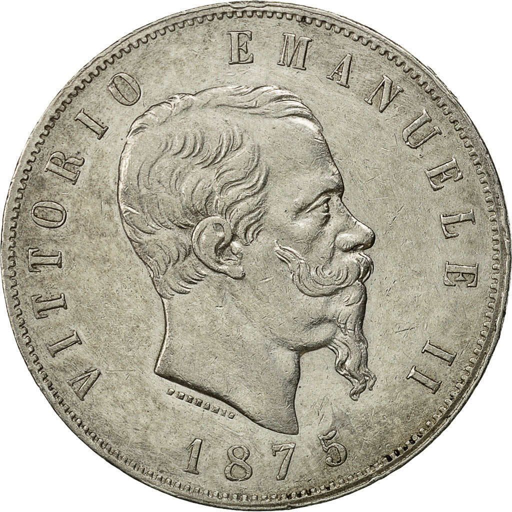Coin, Italy, Vittorio Emanuele II, 5 Lire, 1875, Milan, EF(40-45), Silver