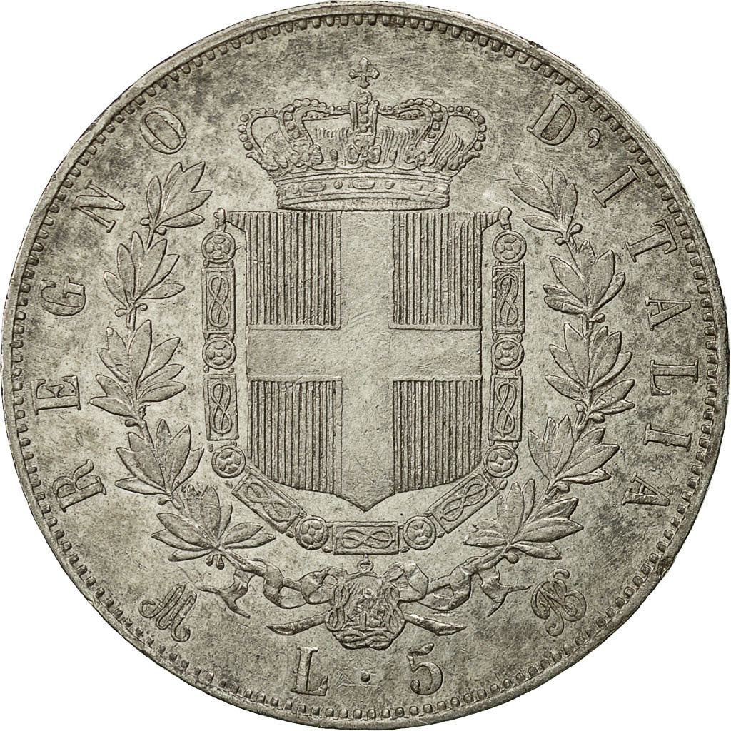 Coin, Italy, Vittorio Emanuele II, 5 Lire, 1875, Milan, EF(40-45), Silver