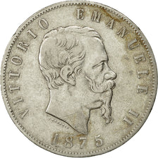 Coin, Italy, Vittorio Emanuele II, 5 Lire, 1875, Milan, VF(30-35), Silver,KM 8.3