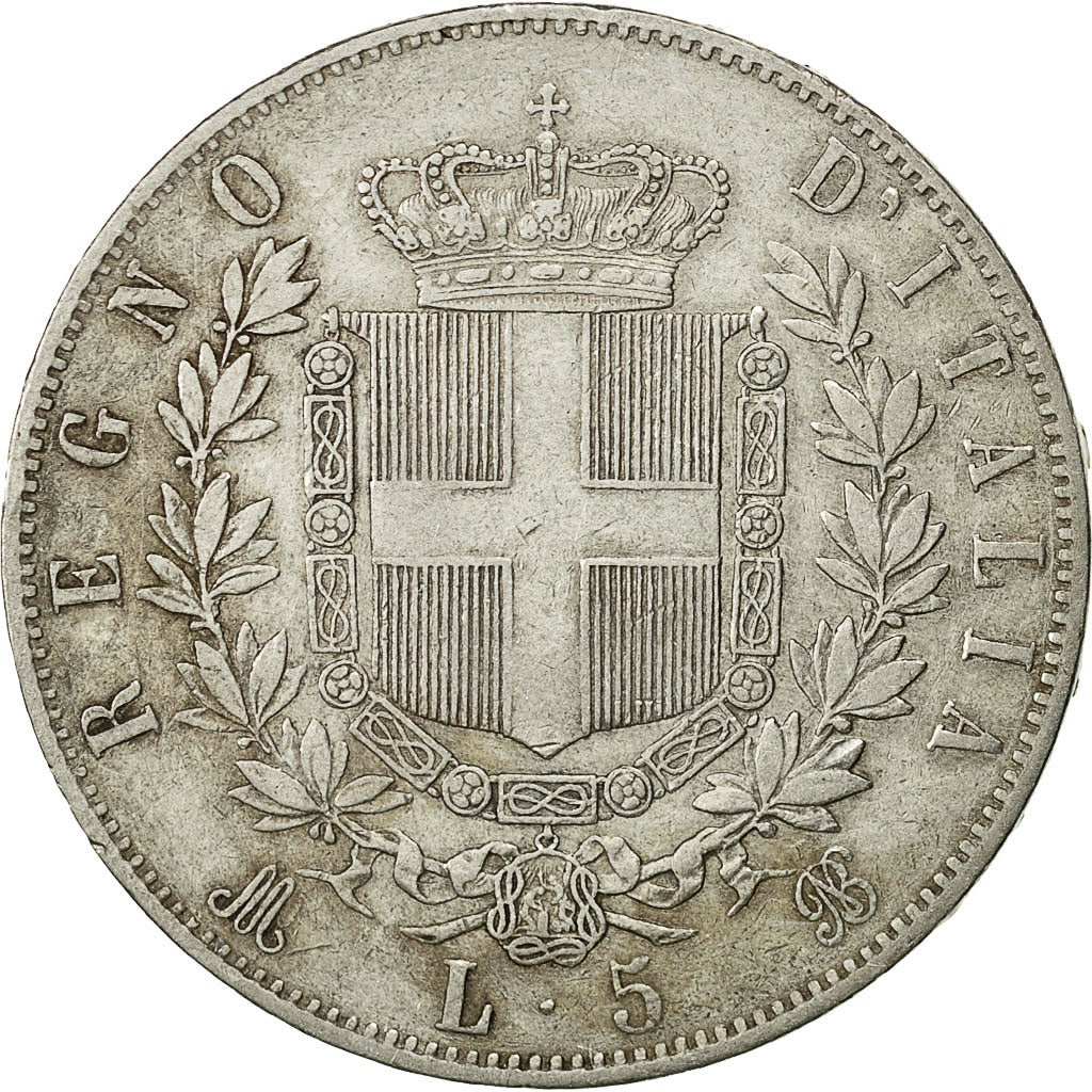 Coin, Italy, Vittorio Emanuele II, 5 Lire, 1875, Milan, VF(30-35), Silver,KM 8.3