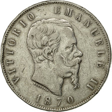 Coin, Italy, Vittorio Emanuele II, 5 Lire, 1870, Milan, VF(30-35), Silver,KM 8.3