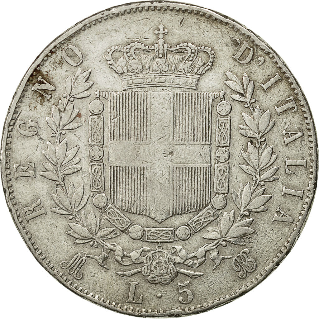 Coin, Italy, Vittorio Emanuele II, 5 Lire, 1870, Milan, VF(30-35), Silver,KM 8.3