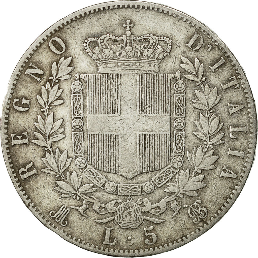 Coin, Italy, Vittorio Emanuele II, 5 Lire, 1874, Milan, VF(20-25), Silver,KM 8.3