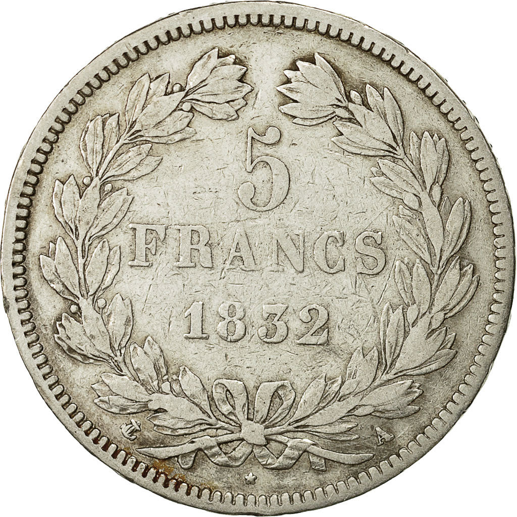 Coin, France, Louis-Philippe, 5 Francs, 1832, Paris, VF(20-25), Silver,KM 749.1
