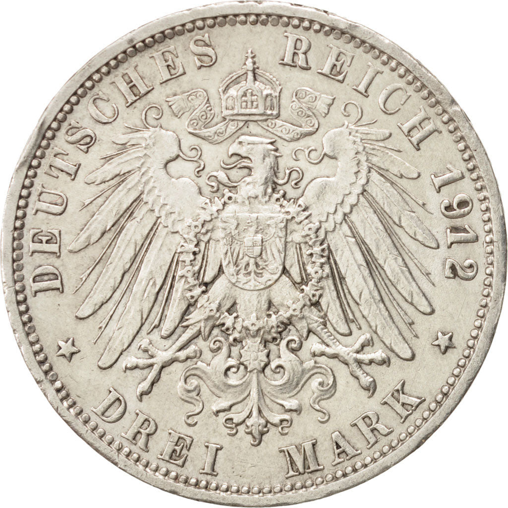Coin, German States, WURTTEMBERG, Wilhelm II, 3 Mark, 1912, Freudenstadt
