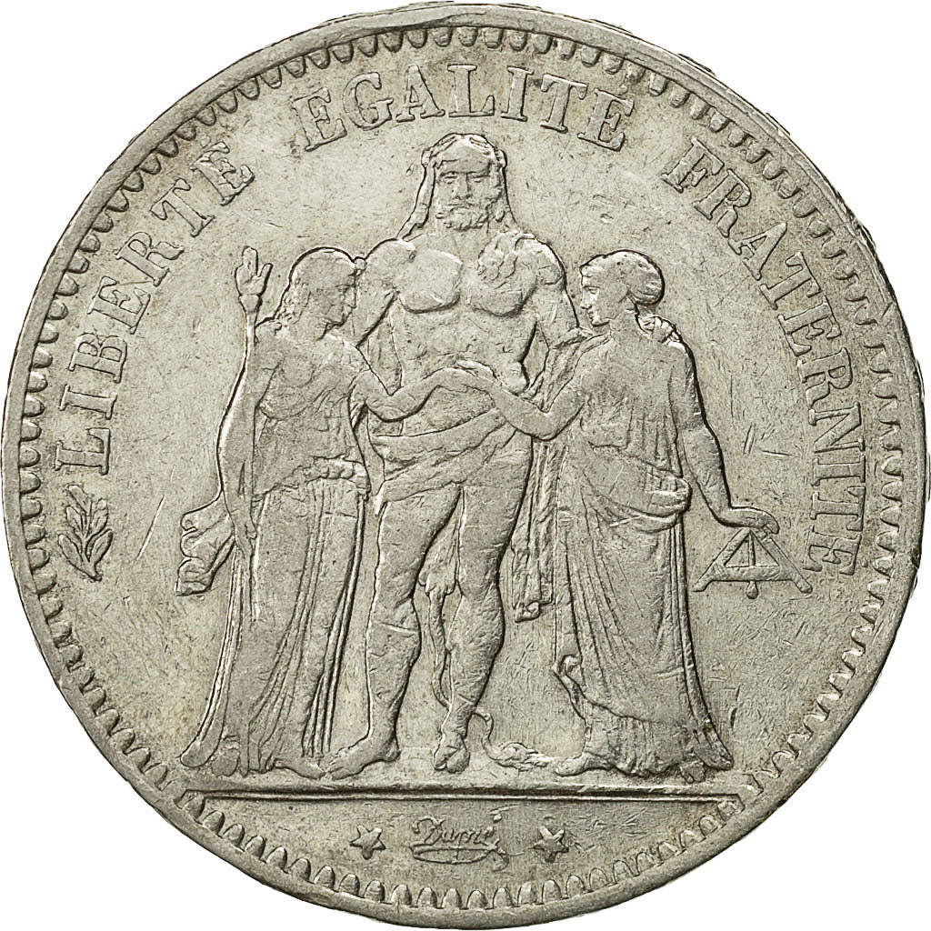 Moneta, Francia, Hercule, 5 Francs, 1876, Paris, BB, Argento, KM:820.1