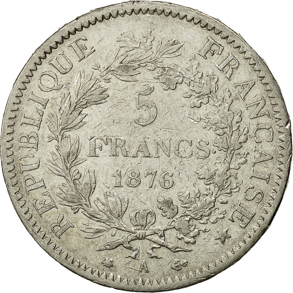 Moneta, Francia, Hercule, 5 Francs, 1876, Paris, BB, Argento, KM:820.1
