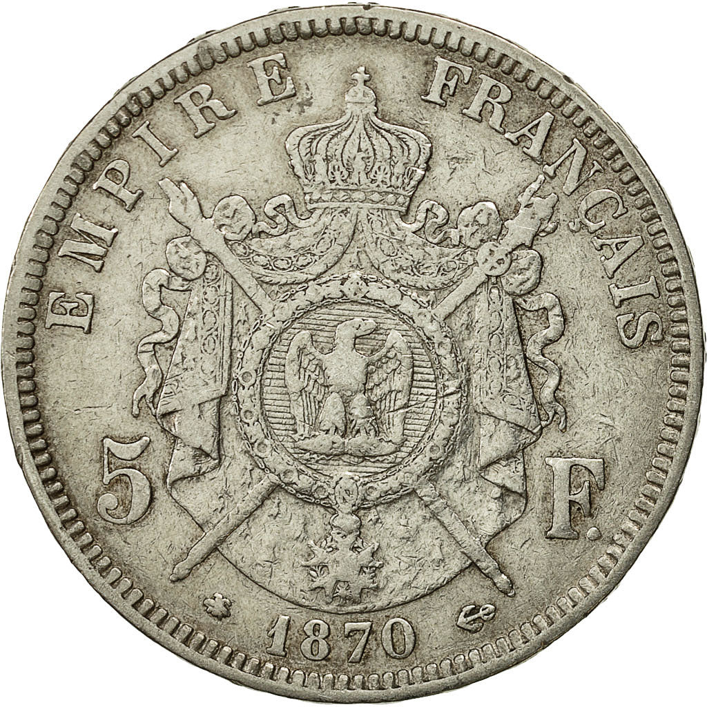 Moneta, Francia, Napoleon III, Napoléon III, 5 Francs, 1870, Paris, MB+