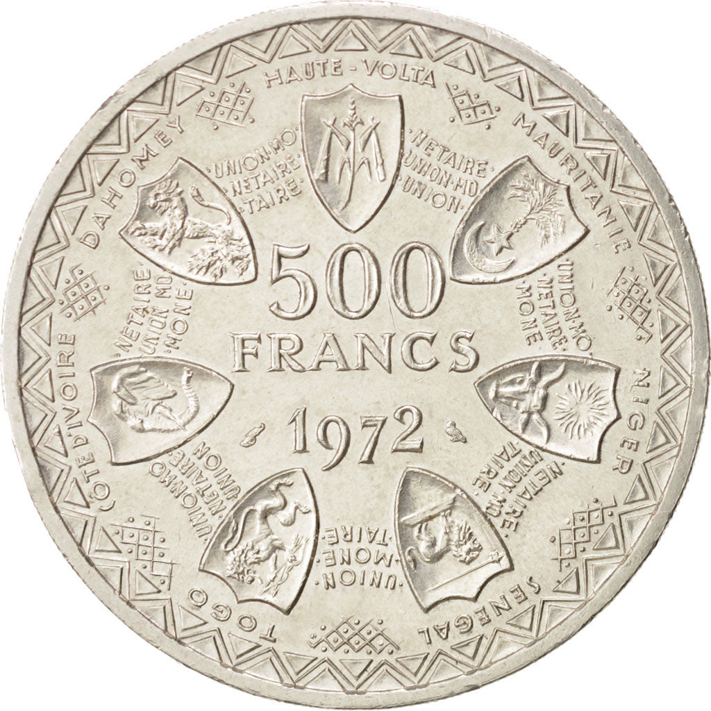 WEST AFRICAN STATES, 500 Francs, 1972, KM #7, AU(55-58), Silver, 37, 25.00