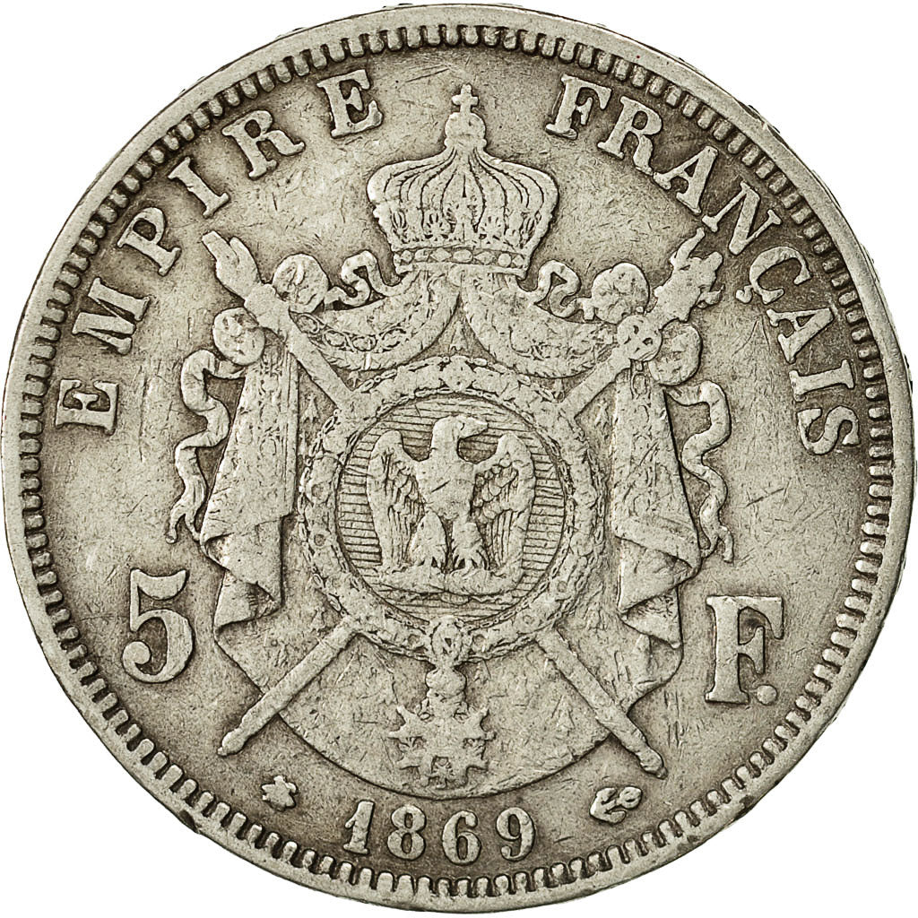 Coin, France, Napoleon III, Napoléon III, 5 Francs, 1869, Paris, VF(30-35)